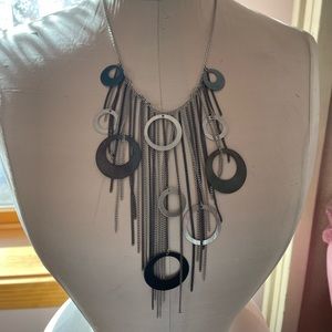 Lane Bryant necklace adjustable multi strand silver and black tone